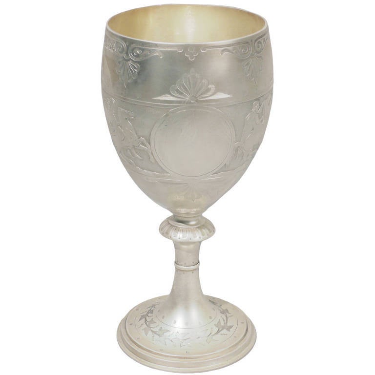 Large and Classical English Sterling Silver Chalice Goblet by Barnard