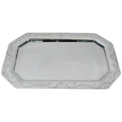 American Art Deco Sterling Silver Serving Tray with Flowers