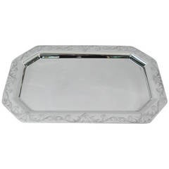 American Art Deco Sterling Silver Serving Tray with Flowers Antique American Art Deco Sterling Silver Serving Tray with Flowers