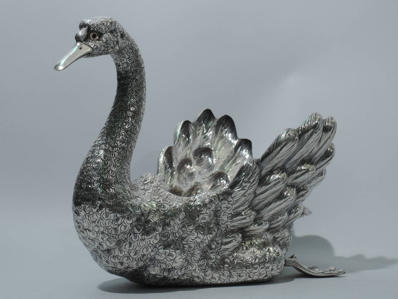 North American Buccellati Bird, Large Sterling Silver Swan Centerpiece