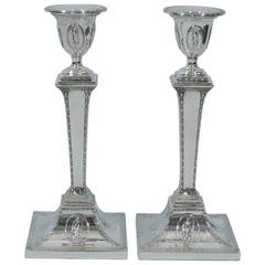 Pair of Elegant Neoclassical Candlesticks - English Sterling Silver 1900
