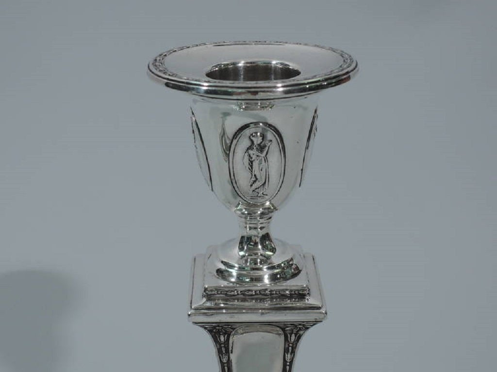 Pair of Elegant Neoclassical Candlesticks - English Sterling Silver 1900