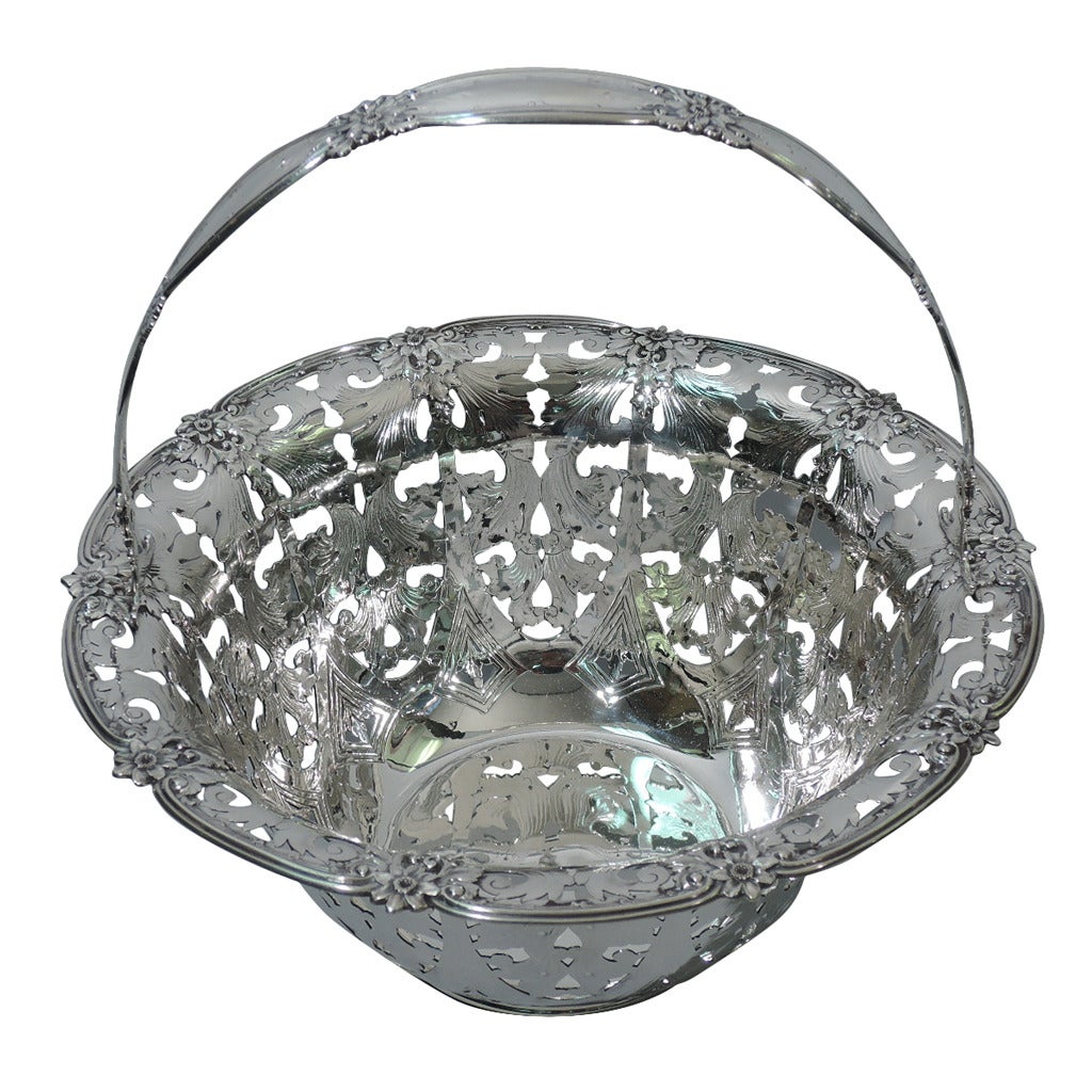 Antique Tiffany Sterling Silver Basket Large and Heavy with Flowers