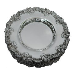 Fancy Sterling Silver Bread and Butter Plates, circa 1910