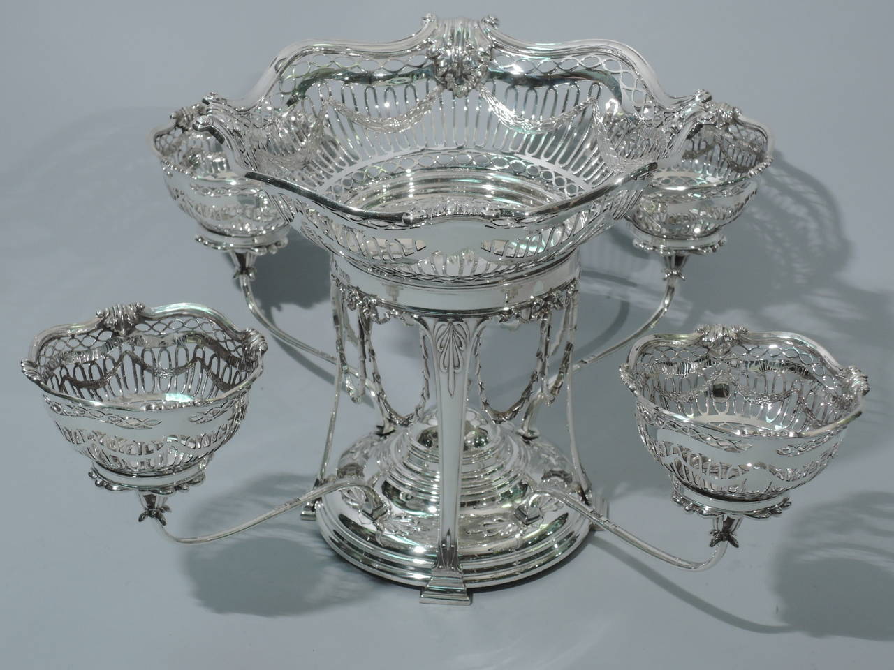 Elegant English Edwardian Epergne in Sumptuous Sterling Silver, 1902