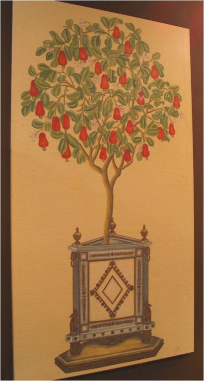 C21228   <br />
A pair of c. 1950's Italian oils on canvas. Each canvas depicts a different topiary tree set within a Classically inspired container.<br />
64.50 in. H x 35.75 in. W