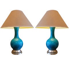 A pair of 19th.c. Edo period vases with lamp application