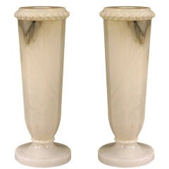 A pair of Art Deco lamp bases. Alabaster with fluted bodies and