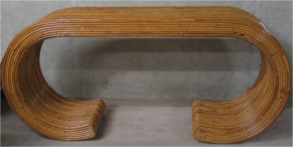 A c. 1970's scroll form console table ( pair available ).
