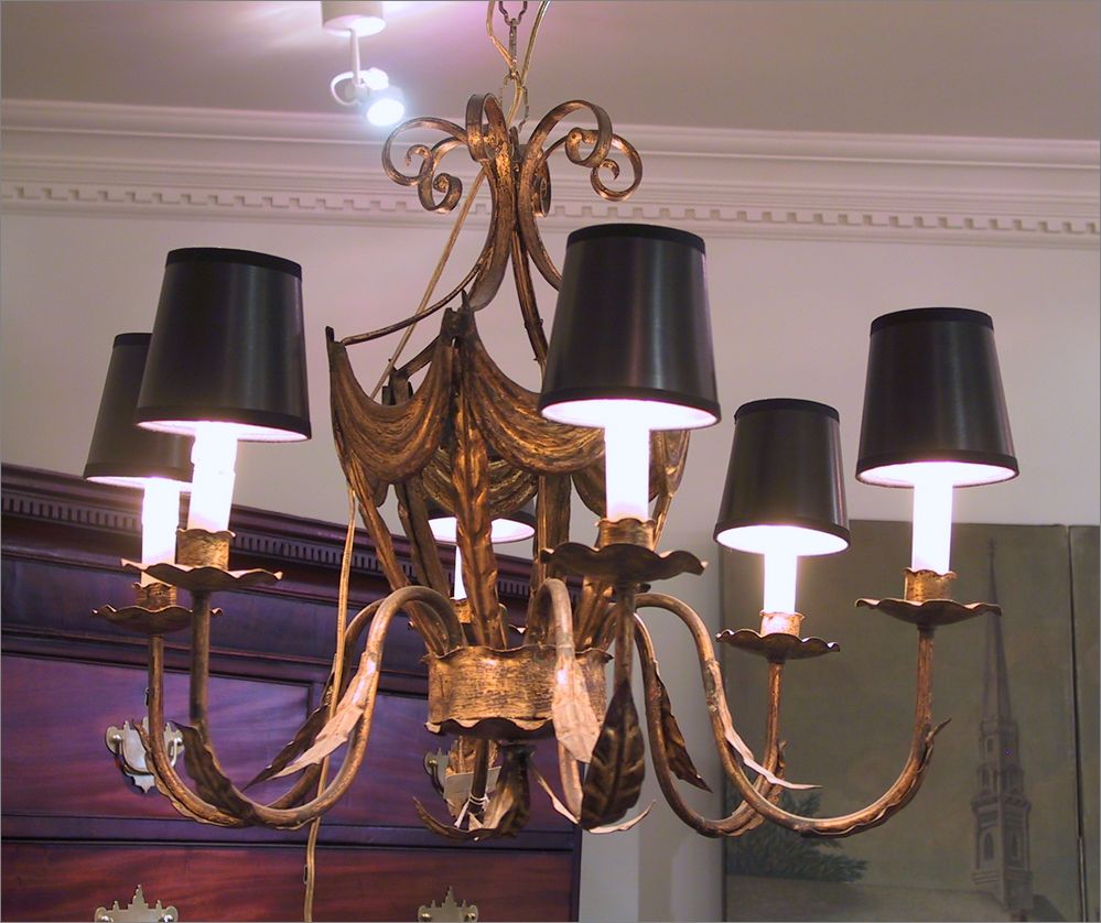 Gilt tole six arm hanging fixture