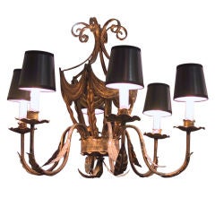 Gilt tole six arm hanging fixture