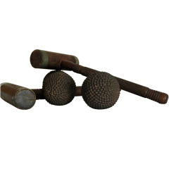 Antique A set of (3) French  boulle balls as well as a pair of mallets.