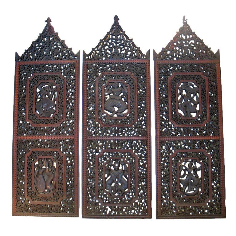 Three 19th.c. Balinese panels For Sale