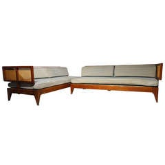 Vintage Pair of Danish Mid Century Modern Caned Back Mahogany Day Bed/Sofas c.1955