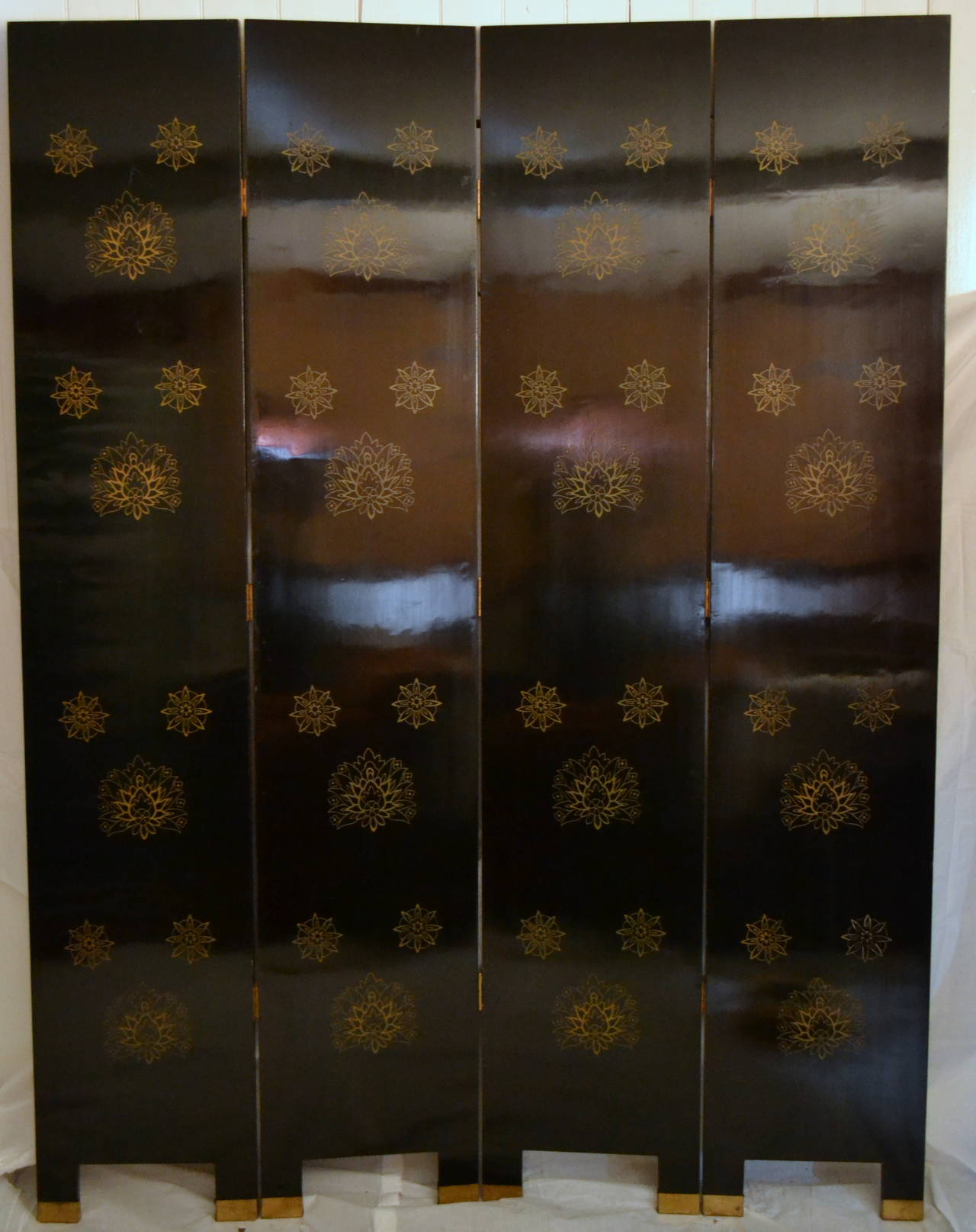 Mid-Century Modern Exquisite Custom Studio Trompe L'oeil Four-Panel Folding Screen