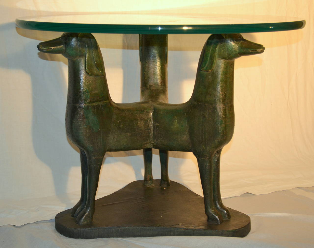Unusual 1920s Neoclassical Revival Folk Art Three-Dog End or Center Table