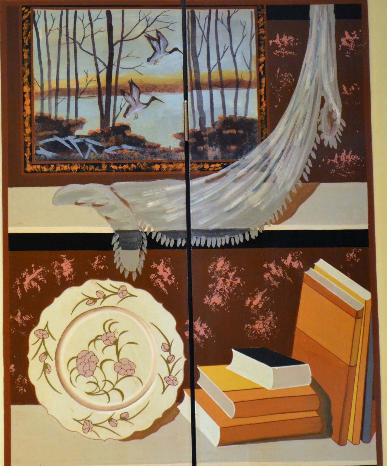 Exquisite Custom Studio Trompe L'oeil Four-Panel Folding Screen In Good Condition In Camden, ME
