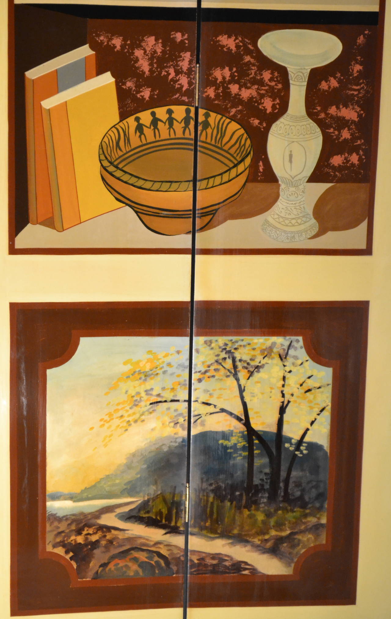 Exquisite Custom Studio Trompe L'oeil Four-Panel Folding Screen For Sale 1