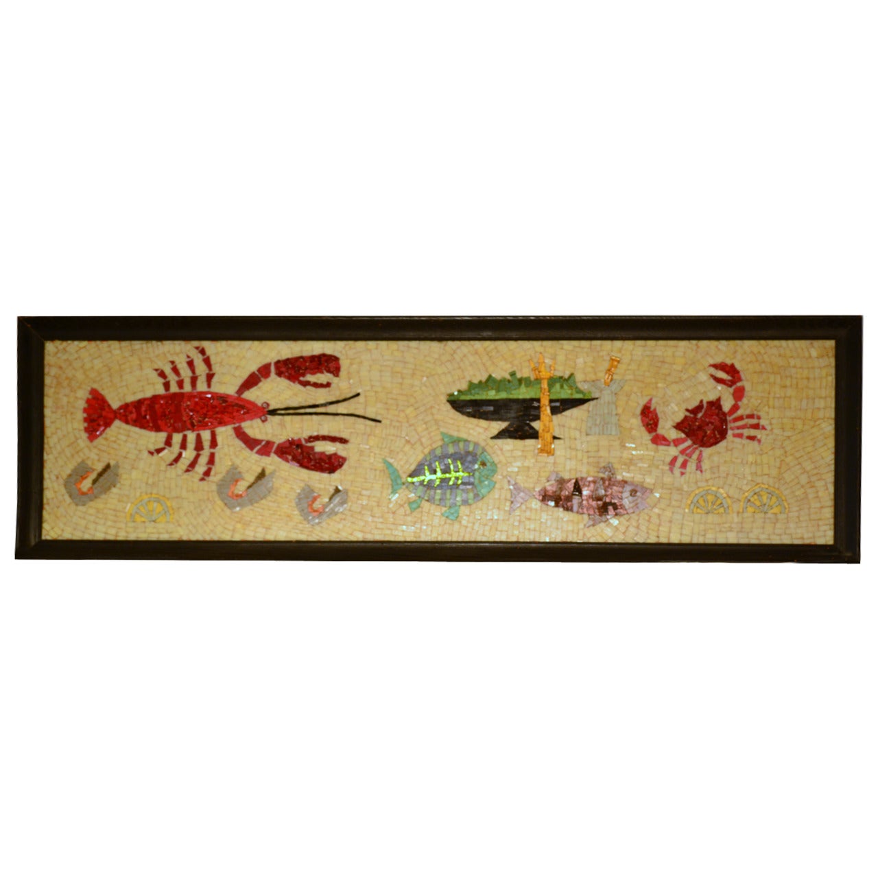 Mid-Century Seafood Tile Mosaic of Ceramic and Glass, circa 1960, California
