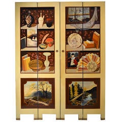 Exquisite Custom Studio Trompe L'oeil Four Panel Folding Screen 8