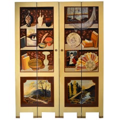 Exquisite Custom Studio Trompe L'oeil Four-Panel Folding Screen