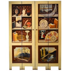 Exquisite Custom Studio Trompe L'oeil Four-Panel Folding Screen