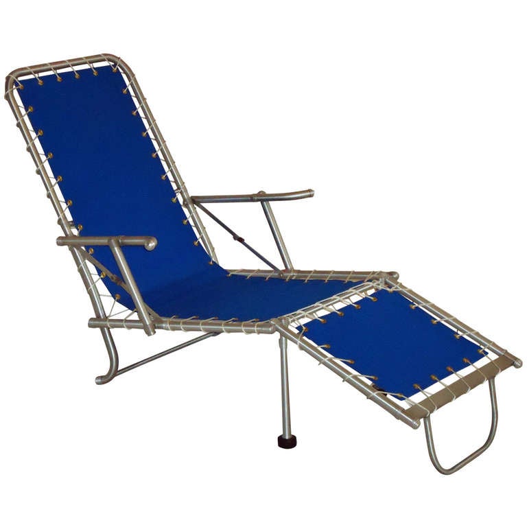 A prototype Warren McArthur folding chaise designed and assembled in Rome, NY. prior to their move to Ct. in late 1937. This unusual pre-production prototype was taken home by a McArthur employee and stored for 55 years. Light weight and beautifully