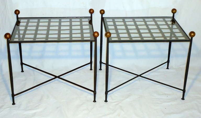 Pair of Glass Top Wrought Iron End Tables by Salterini circa 1960 3