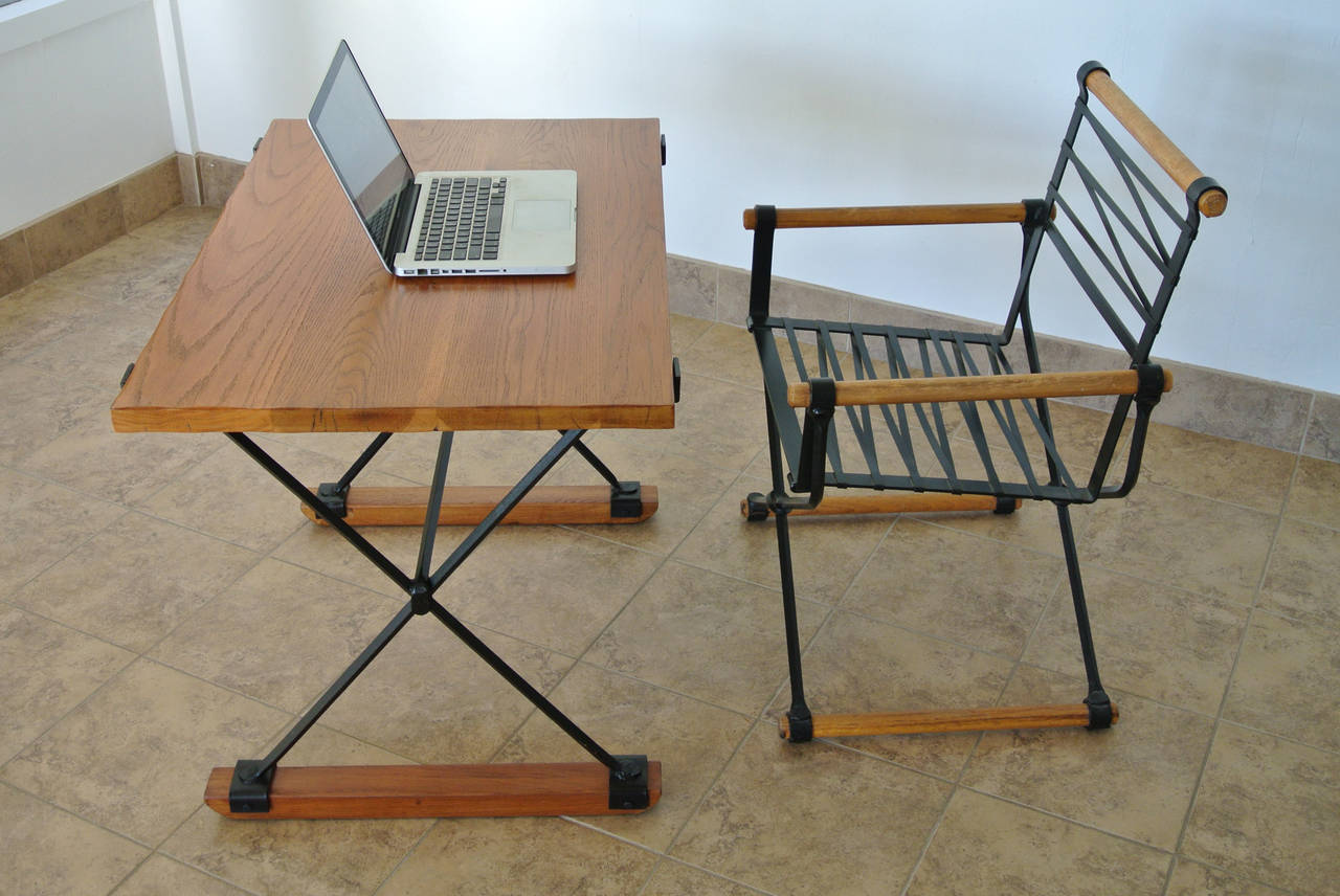 Forged Cleo Baldon Desk and Campaign Chair, 1960s