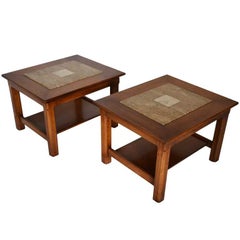 Vintage  Brown Saltman, End Tables with stone inlay.