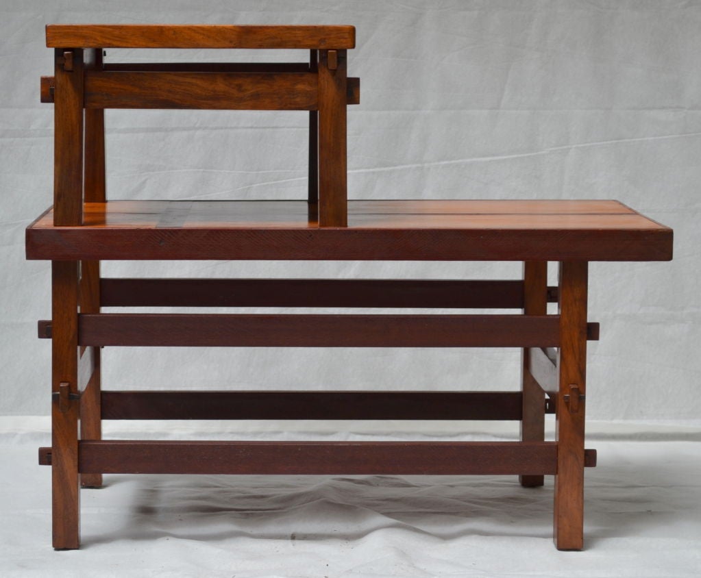 A studio craftsman's table built of walnut and rosewood from the mid-1950s. This table is a wonderful example of woodwork executed by a skilled craftsman utilizing specially selected woods found in an enthusiast's workshop.
A unique table that