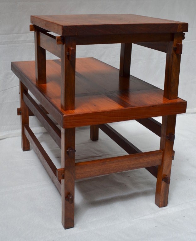 Mid-Century Modern Craftsman Studio End Table with Mixed Wood Inlay and Pegs, circa 1955 For Sale