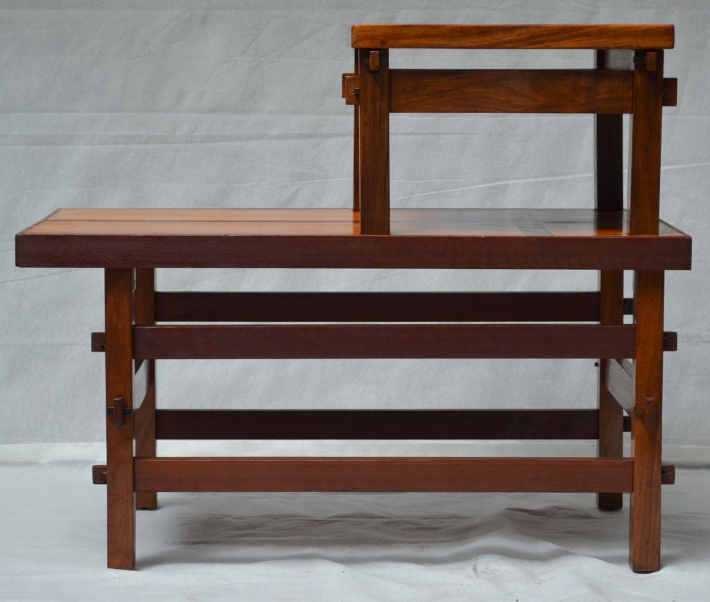American Craftsman Studio End Table with Mixed Wood Inlay and Pegs, circa 1955 For Sale