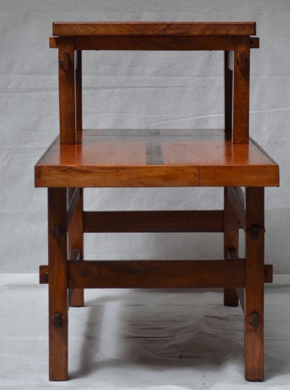 Hand-Crafted Craftsman Studio End Table with Mixed Wood Inlay and Pegs, circa 1955 For Sale