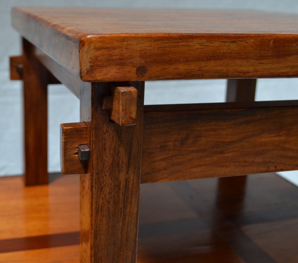 20th Century Craftsman Studio End Table with Mixed Wood Inlay and Pegs, circa 1955 For Sale