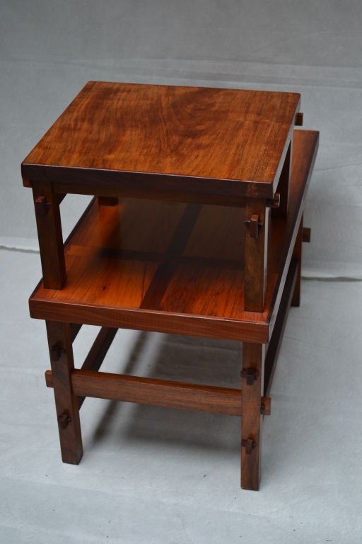 Craftsman Studio End Table with Mixed Wood Inlay and Pegs, circa 1955 For Sale 2