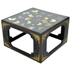 Rare Japanned Edwardian Butterfly Specimen Display Case or End Table, circa 1905 12