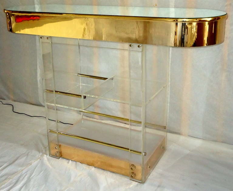 American Lucite and Brass Bar Illuminated Base c.1980