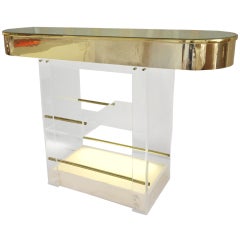 Vintage Lucite and Brass Bar Illuminated Base c.1980