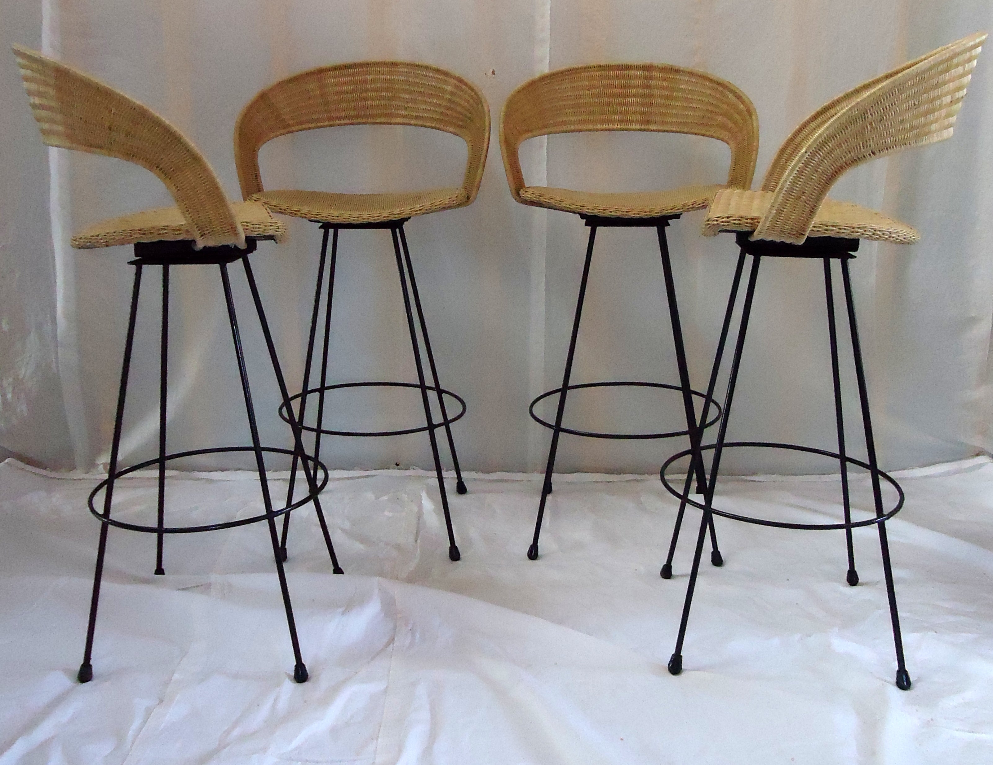 Wicker and Wrought Iron Barstools c. 1960
