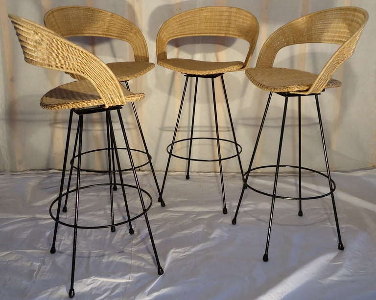 Wicker and Wrought Iron Barstools c. 1960 3