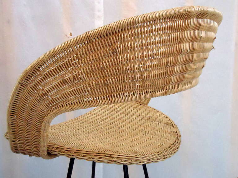 American Wicker and Wrought Iron Barstools c. 1960