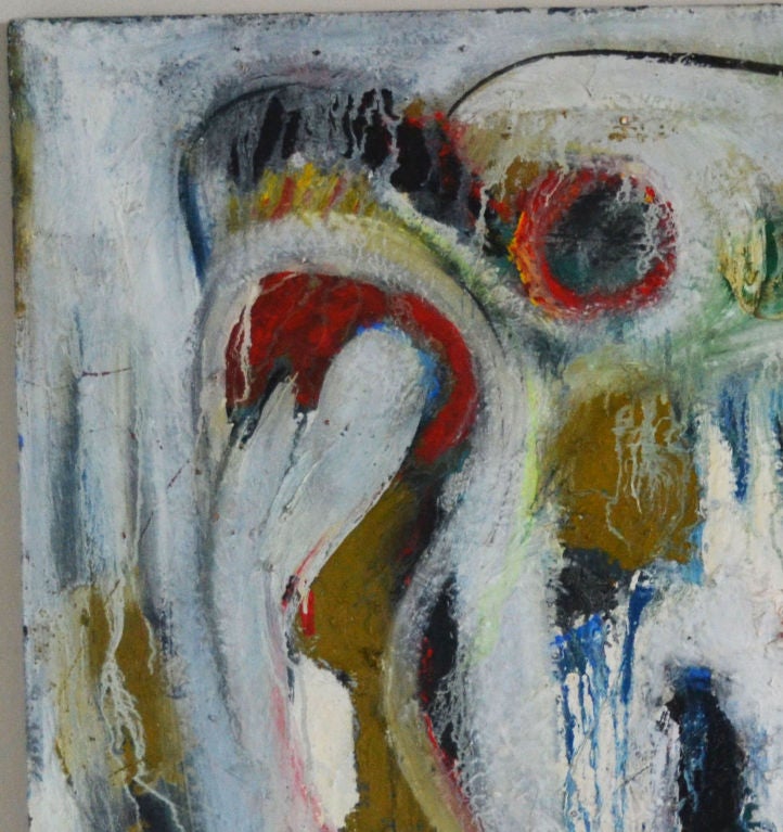 Dipinto a mano Pittura astratta degli anni '90 raffigurante un uccello rapace su tela, firmata: DK in vendita