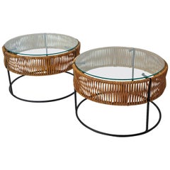 Pair of Wrought Iron and Bamboo End Tables Arthur Umanoff for Bruce Goff