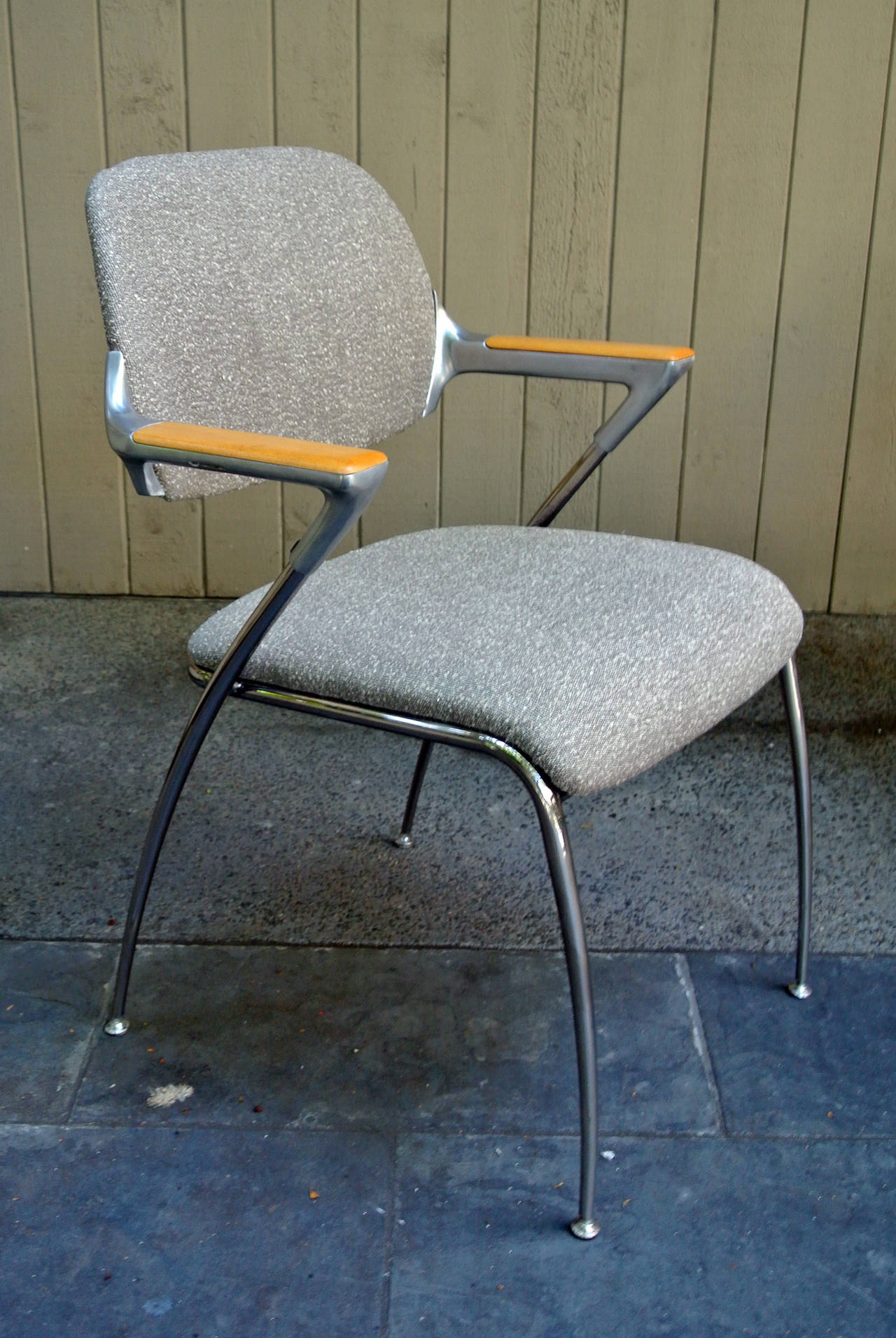 American  Thonet Armchairs, 4 Aluminum & Chrome and Birchwood crafted chairs, circa 1970