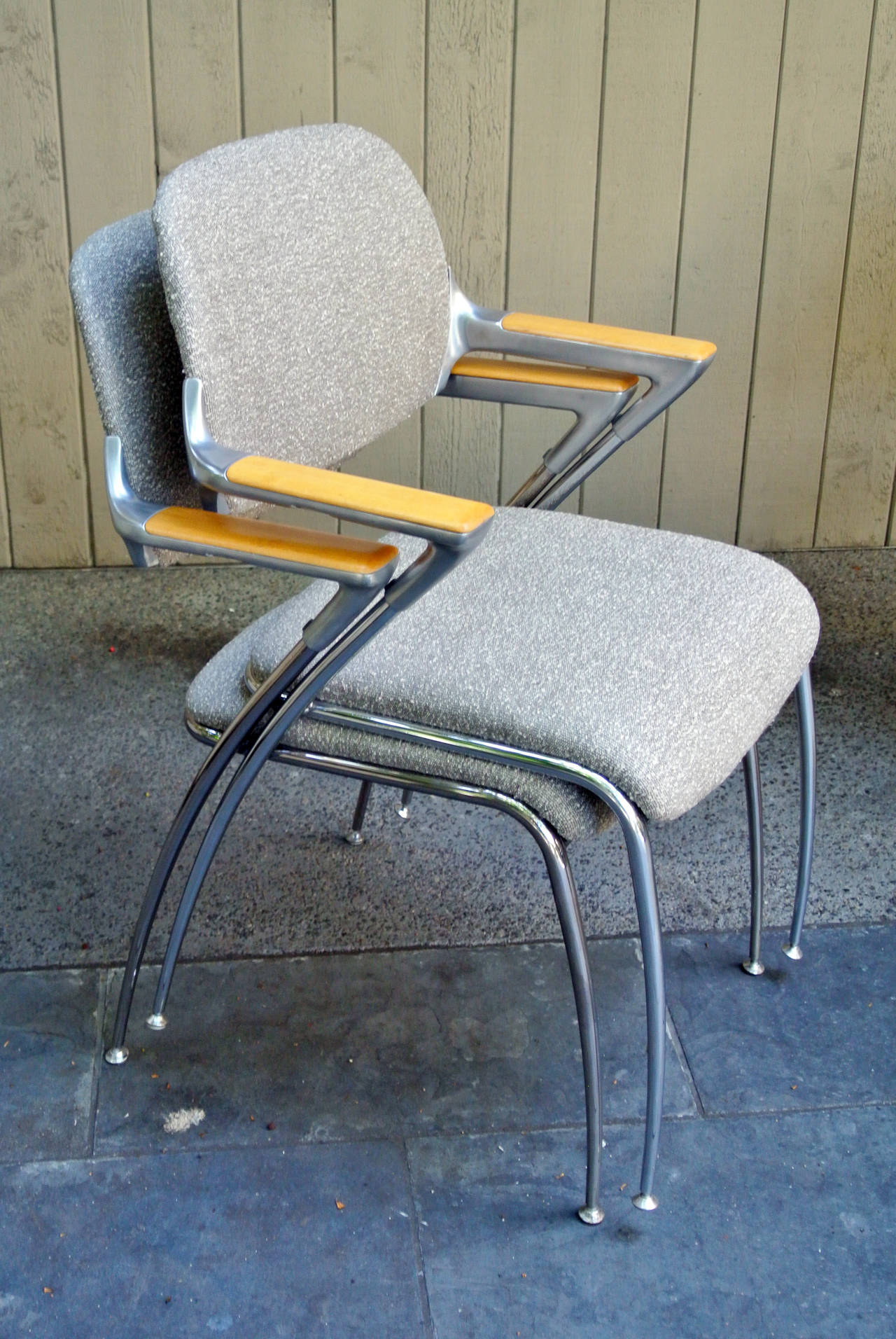 Mid-Century Modern  Thonet Armchairs, 4 Aluminum & Chrome and Birchwood crafted chairs, circa 1970