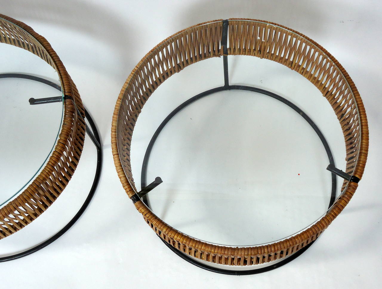 American Pair of Wrought Iron and Bamboo End Tables Arthur Umanoff for Bruce Goff