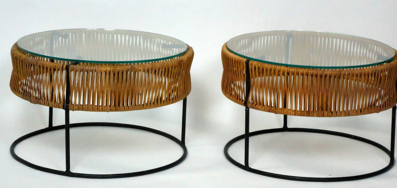 Pair of Wrought Iron and Bamboo End Tables Arthur Umanoff for Bruce Goff 1