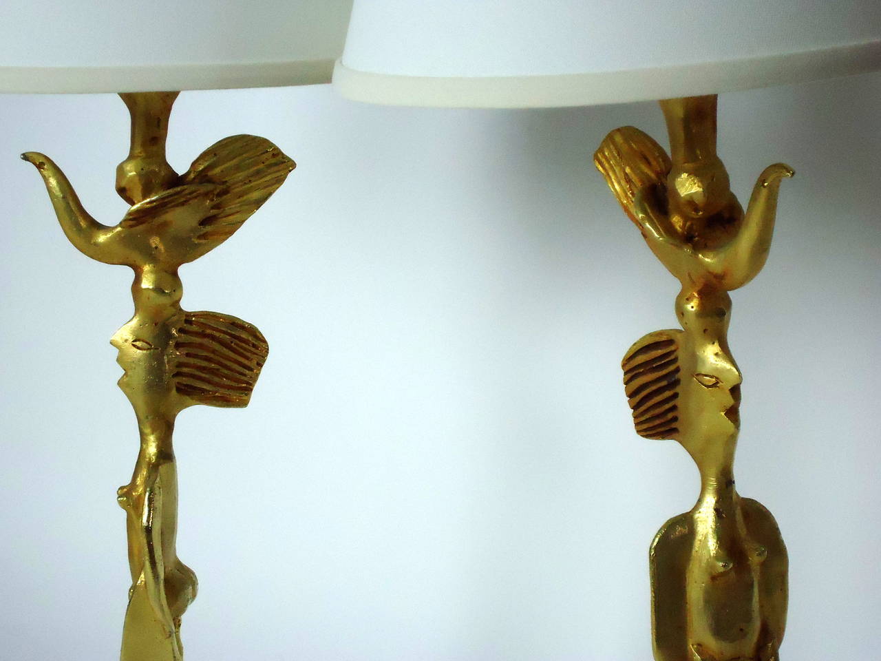 Late 20th Century Rare Pair of Pierre Casenove Gold Leafed Cast Bronze Table Lamps, circa 1992