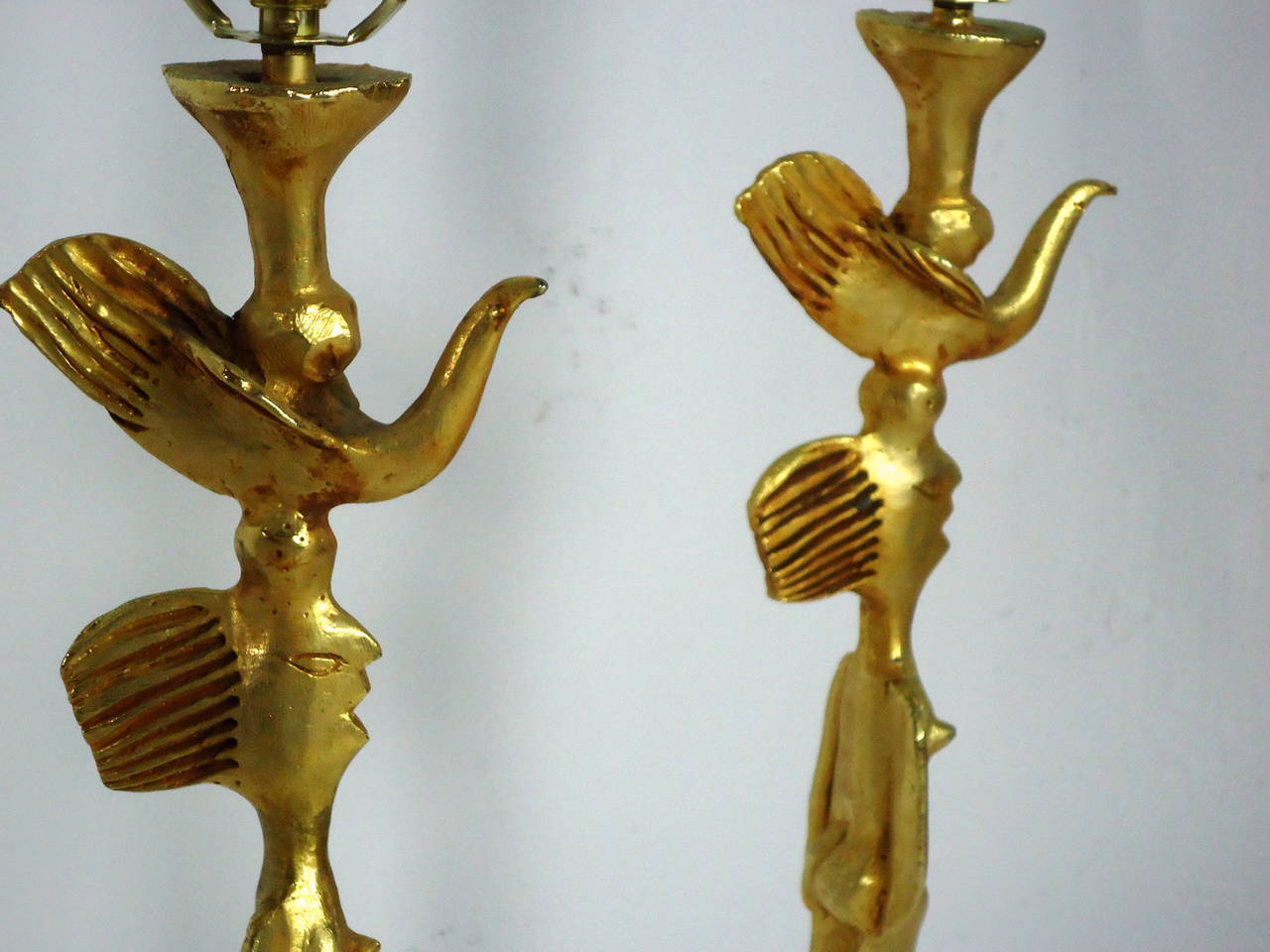Rare Pair of Pierre Casenove Gold Leafed Cast Bronze Table Lamps, circa 1992 1